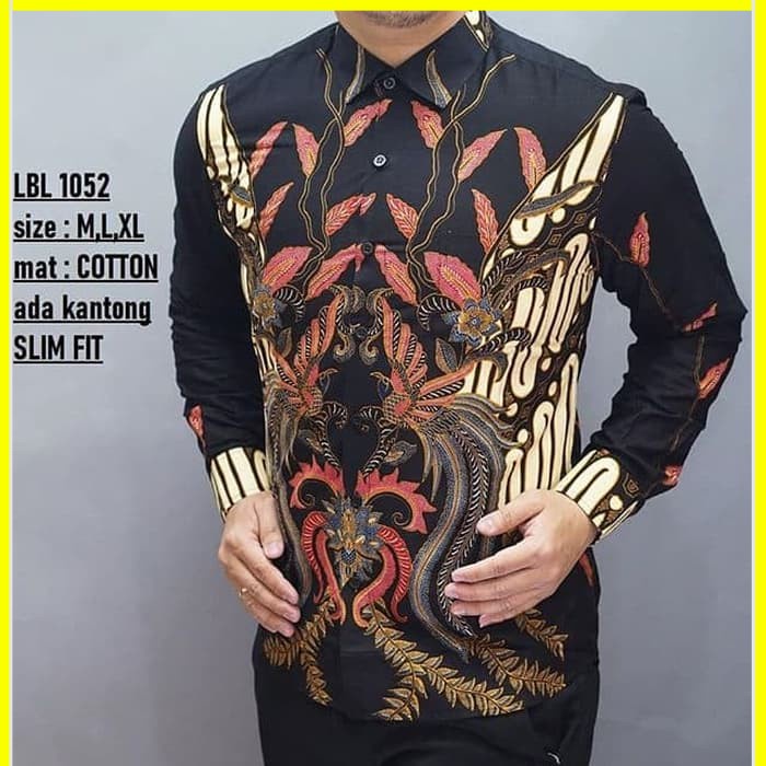 KEMEJA PRIA BATIK LENGAN PANJANG HEM BAHAN KATUN HALUS 40S LBL 1052 MEWAH PREMIUM BAJU ELEGANT SIZE M L XL  SKU MS JAKARTA