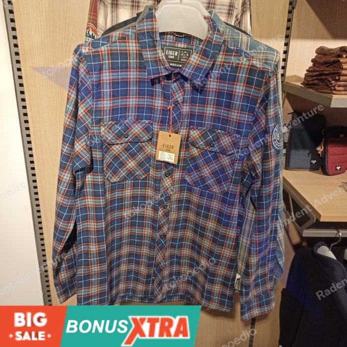 Kemeja Flannel EIGER1989 MYRTLE SHIRT Navy 91000 6745 Original Cowok Bdg KEREN