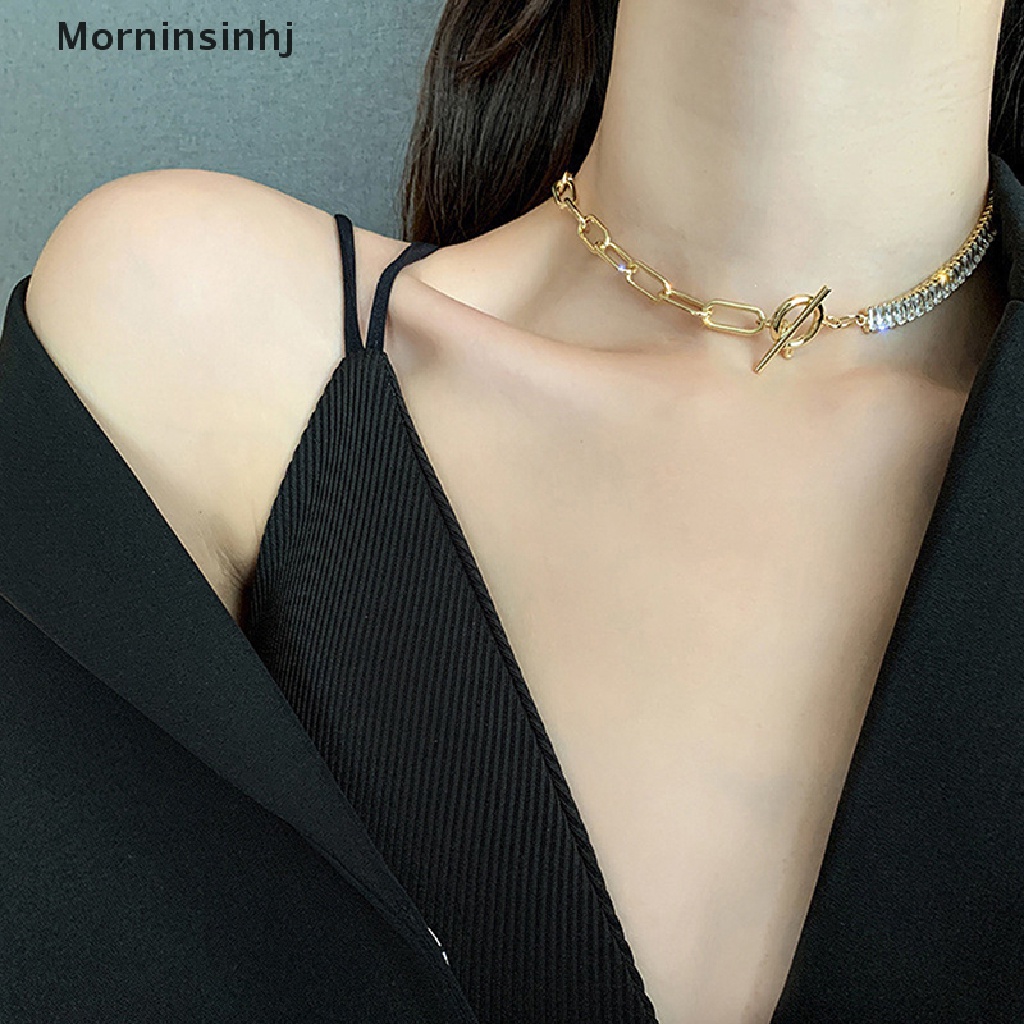 Mornin Kalung Choker Kristal Asimetris Untuk Wanita Emas Geometris Berlian Imitasi Kalung Perhiasan Hadiah Pesta id