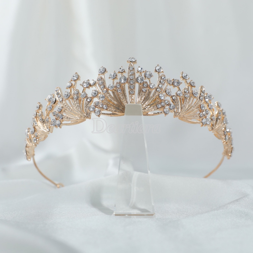 Fashion Berlian Imitasi Mahkota Rambut Band Pengantin Emas Bando Rambut Band Baroque Headband Bridal Crown