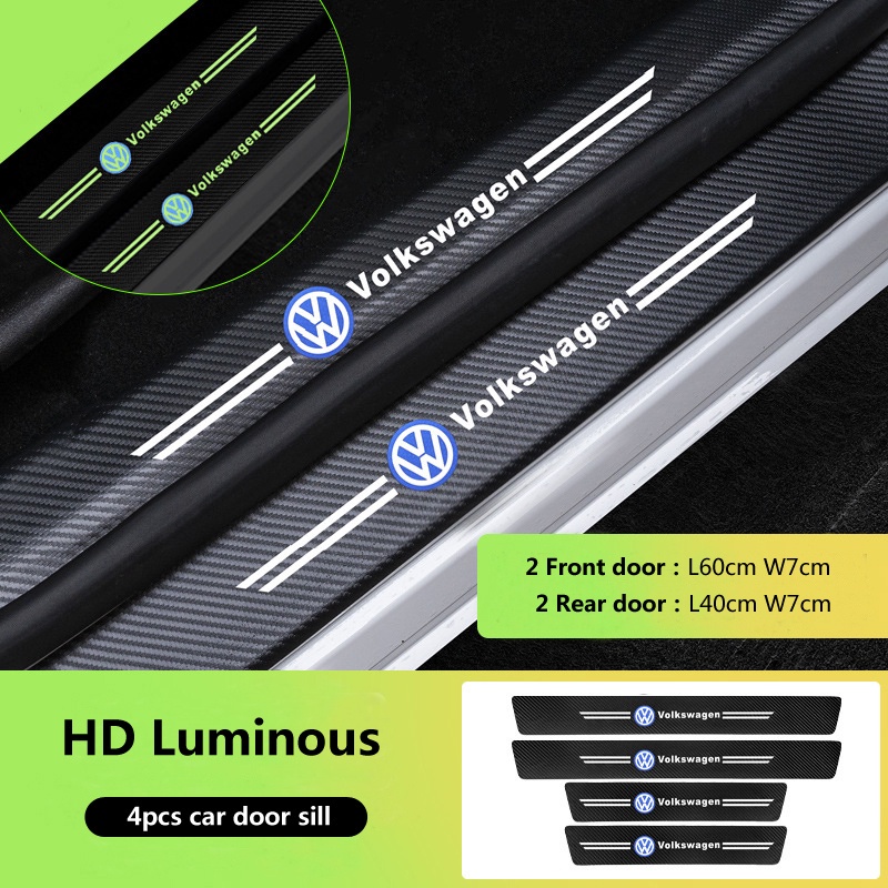 4pcs Serat Karbon luminous tape Pelindung Pintu Mobil doorsill Anti Gores Stiker Hias