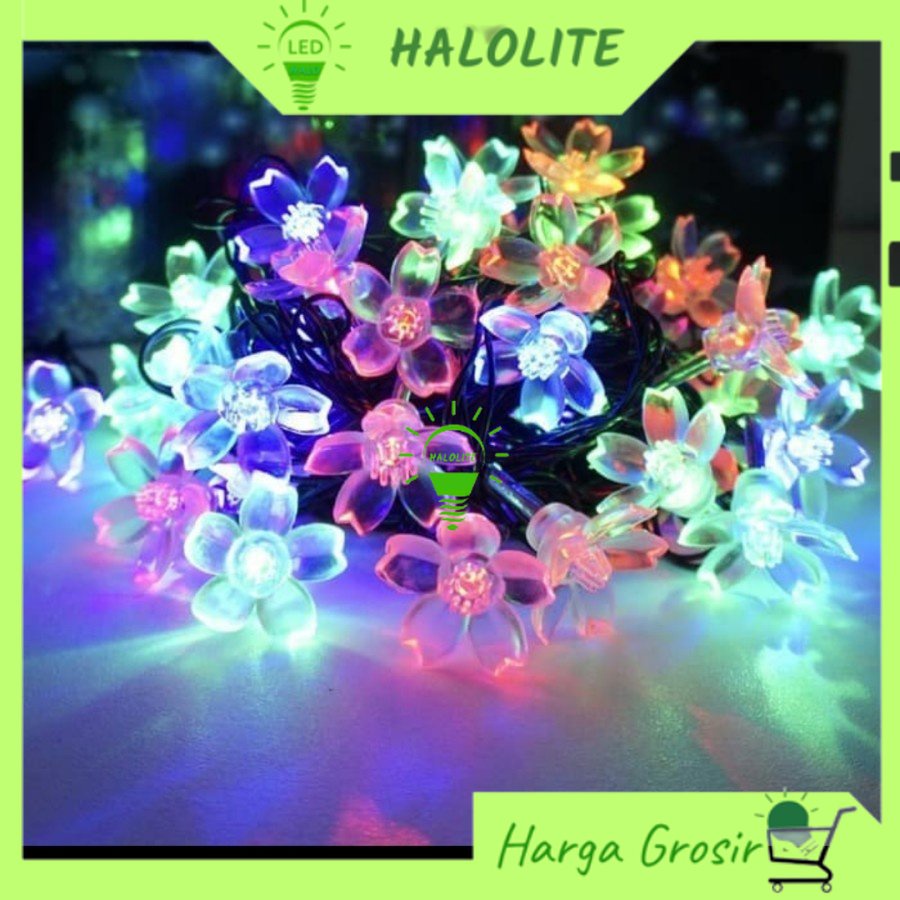Lampu Hias Natal 10 Meter 100 Lampu Model Bunga Sakura Warna Ungu