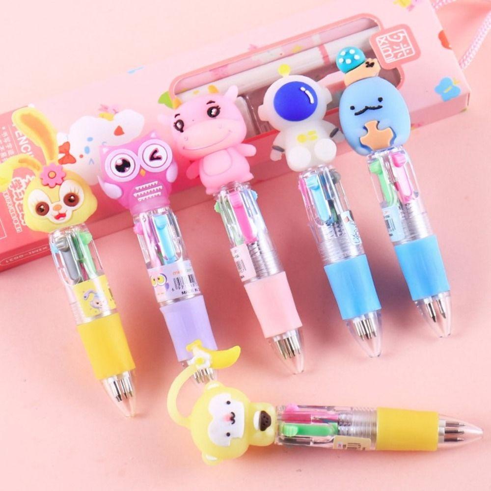 Lanfy 4warna-warni Pulpen Kawaii Kartun Perlengkapan Kantor Sekolah Tahan Lama Cepat Kering 0.5mm Menulis Pena Gambar