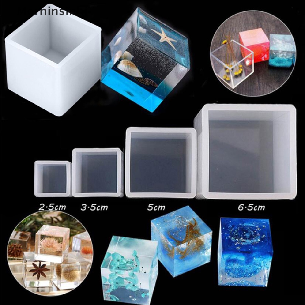 Mornin 4 Pcs Liontin Persegi UV Resin Cetakan Kubus Silikon Cetakan DIY Perhiasan Kristal Craft id