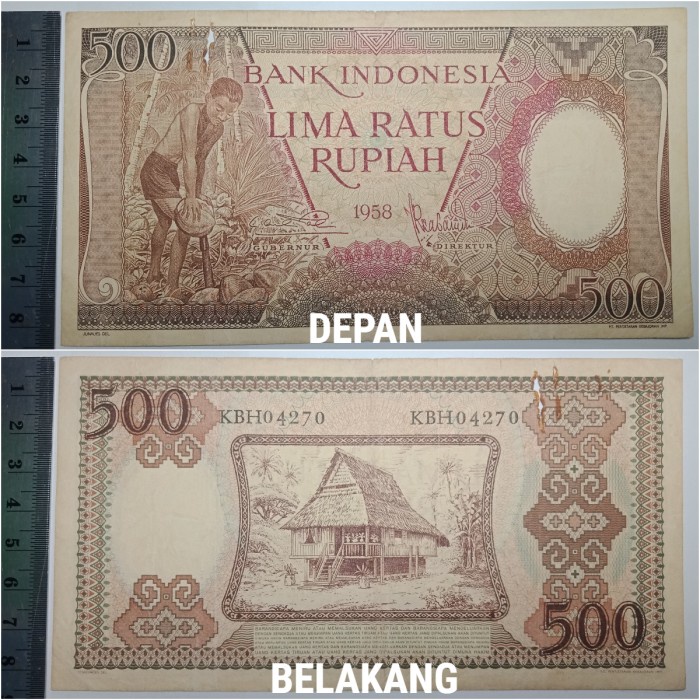 Uang Kuno Indonesia 500 Rupiah tahun 1958 Asli Peninggalan Sejarah