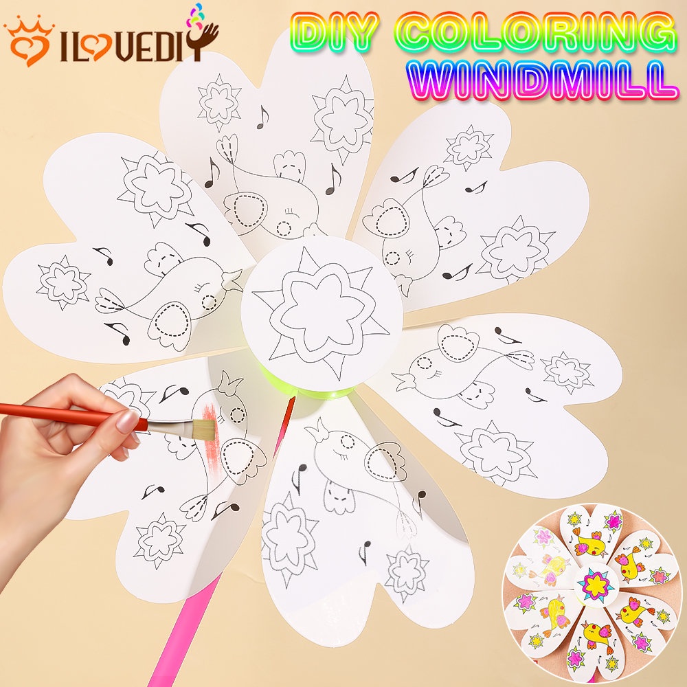 11pcs/set Anak-Anak Dicat Tangan Berwarna Kincir Mainan Kosong Lukisan Kincir Angin Bahan Seni Produksi Kreatif DIY Windmill Paint Drawing Toys Painting Graffiti Coloring Toys