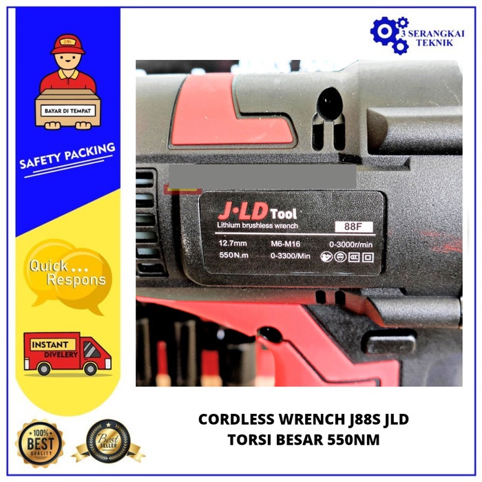 [1BATERAI] Cordless Impact Wrench 88Vf J88S Brushless Torsi Besar JLD 550Nm Bor