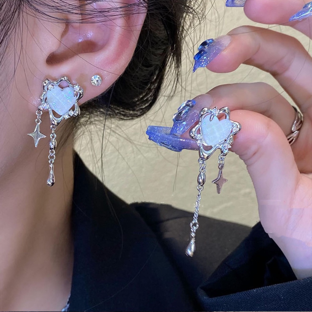 Fashion Zirkon Opal Tulip Stud Anting Untuk Wanita Hypoallergenic Korea Y2K Perak Butterlfy Hati Drop Earring Perhiasan Aksesoris