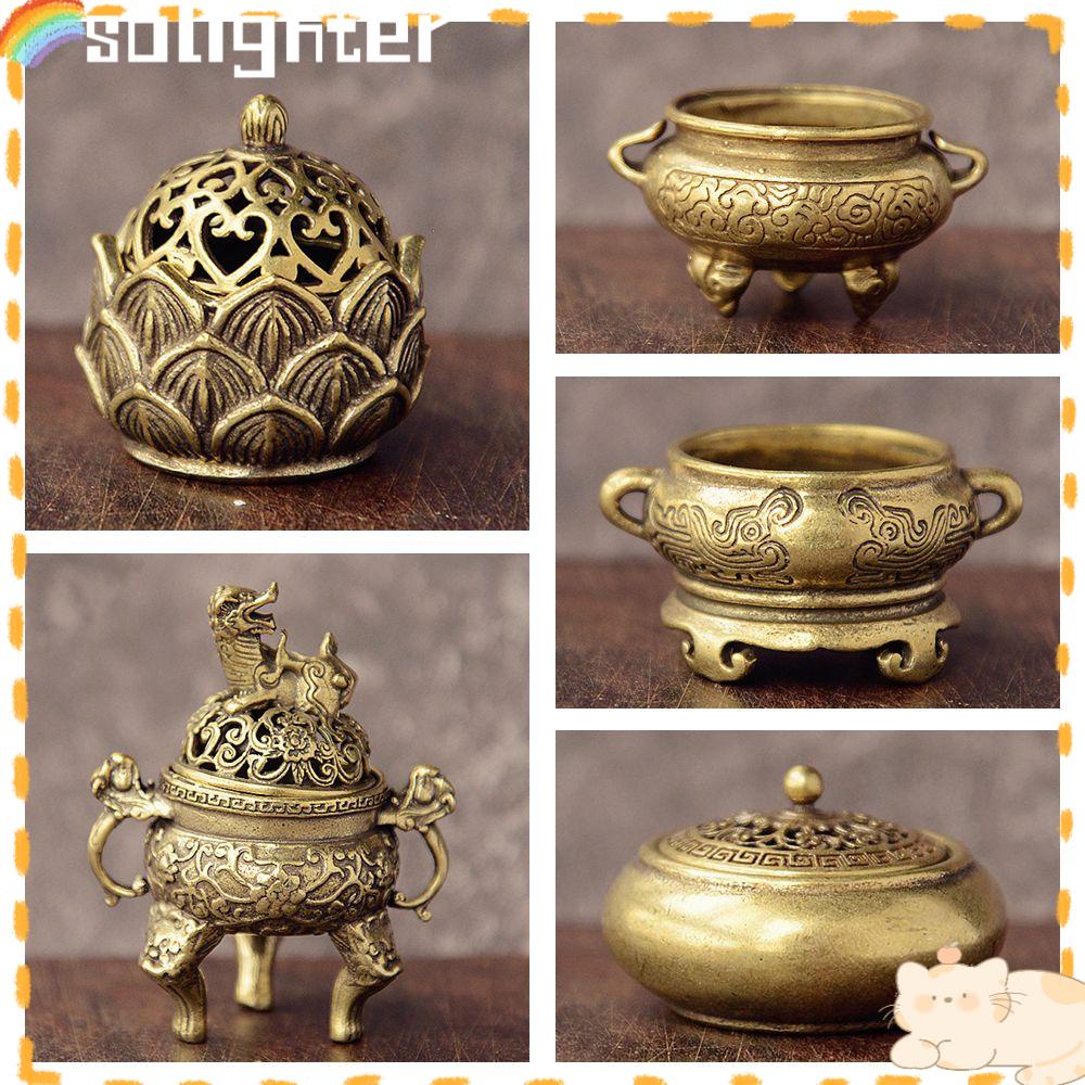 Solighter Pembakar Dupa Gaya Kuno Cina Desktop Ornamen Cense Stick Holder Hollow Lotus