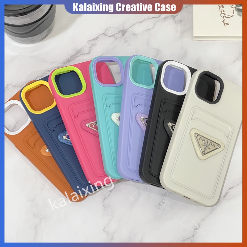 IPHONE Casing Slot Kartu Prada 3D Untuk Iphone14Plus13 12 Pro Max Case11 6 7 8 Plus Silikon Lembut Warna Warni Back Cover