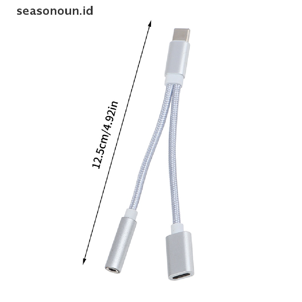 Seasonoun Adaptor Kabel Cas Jack Audio Headphone 2in1 Type-C Ke 3.5mm USB-C Converter Earphone Adapter Untuk Ponsel.