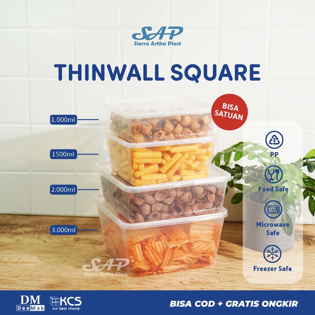 Thinwall DM 1000ml-1500ml-2000ml-3000ml SQ/Thinwall Square/ Food Container Slime- Dessert Box (Ecer)