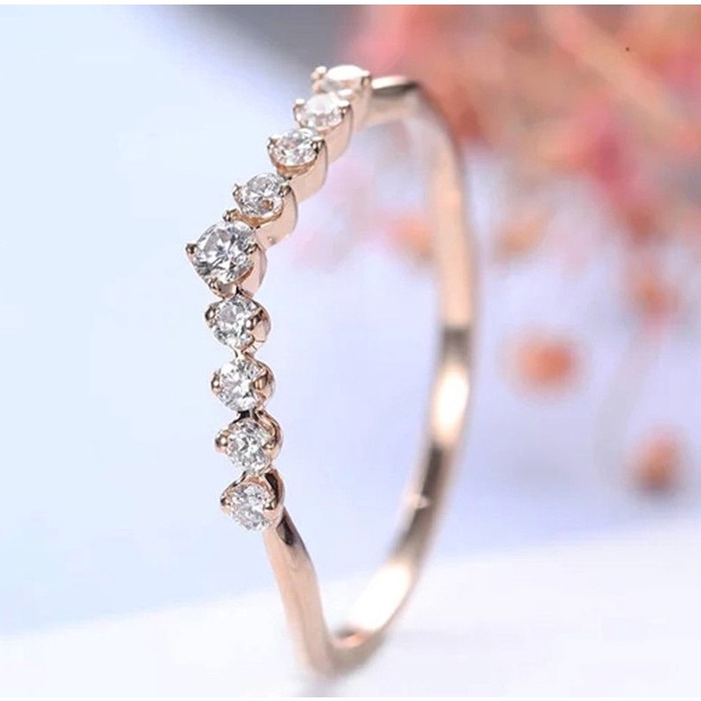 Goldkingdom Fashion Perhiasan Aksesoris Ready Stock Baru Terlaris 18 K Rose Gold Berlian Bertatahkan Cincin Eropa Dan Amerika Fashion Pertunangan Cincin Ekor Cincin Perempuan.