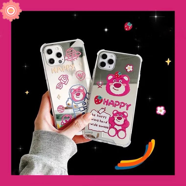 IPHONE Cermin Make Up Imut Strawberry Bear Manyo Case Kompatibel Untuk Iphone11 12 13 Pro MAX 7plus XR 78 Plus X XS MAX SE 2020 Lembut Jatuh Shockproof Back Cover