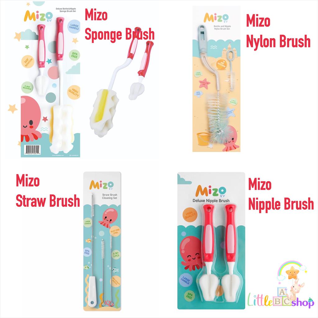 Mizo deluxe bottle dan nipple sponge brush sikat botol / Mizo Nylon Brush / Mizo Straw Brush / Mizo nipple brush