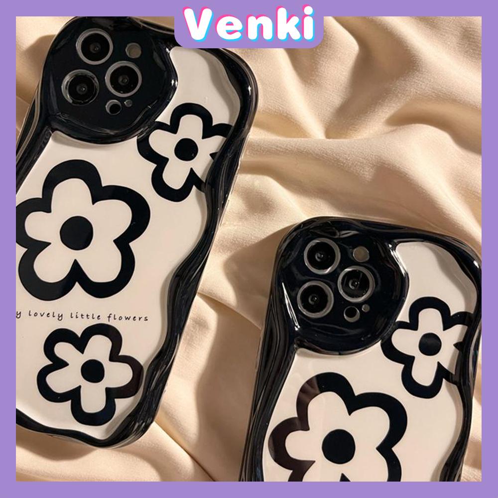 Case iPhone 11 Pro Max TPU Soft Case Glossy Black Curved Wave Case Cute Floral Camera Protection Shockproof For iPhone 14 13 12 11 Plus Pro Max 7 Plus X XR