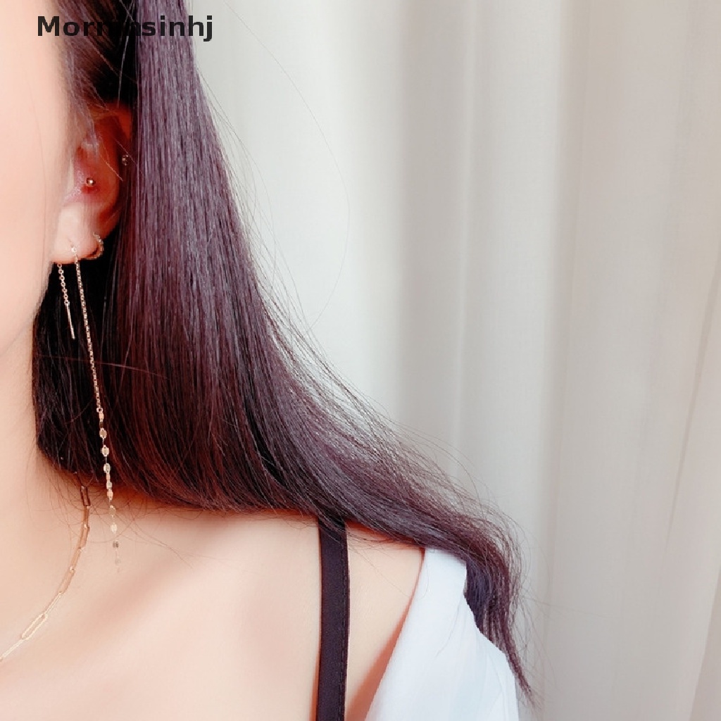 Mornin Sterling Silver Bibir Kata Rantai Rumbai Stud Anting Wanita Emas Plag Earring id