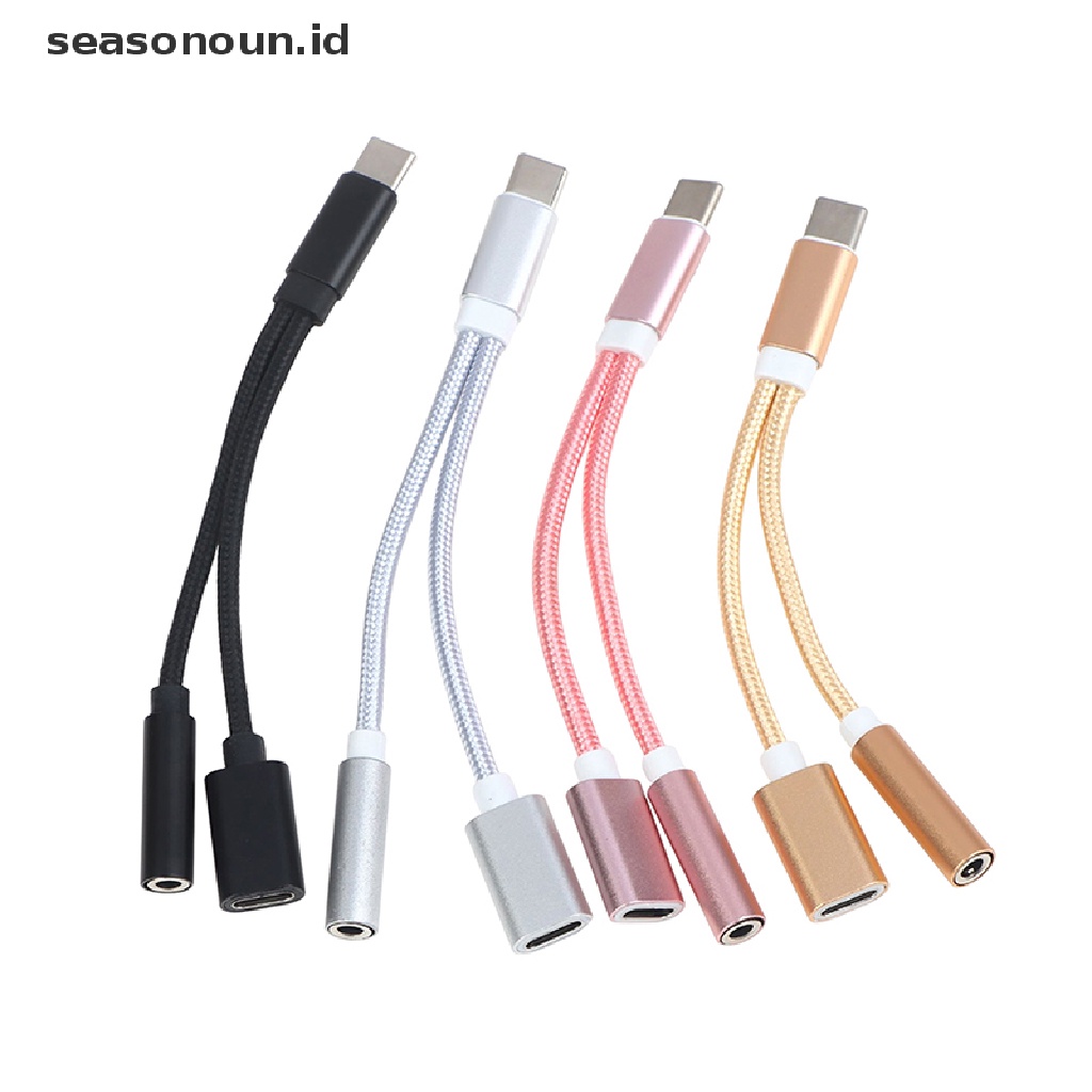 Seasonoun Adaptor Kabel Cas Jack Audio Headphone 2in1 Type-C Ke 3.5mm USB-C Converter Earphone Adapter Untuk Ponsel.