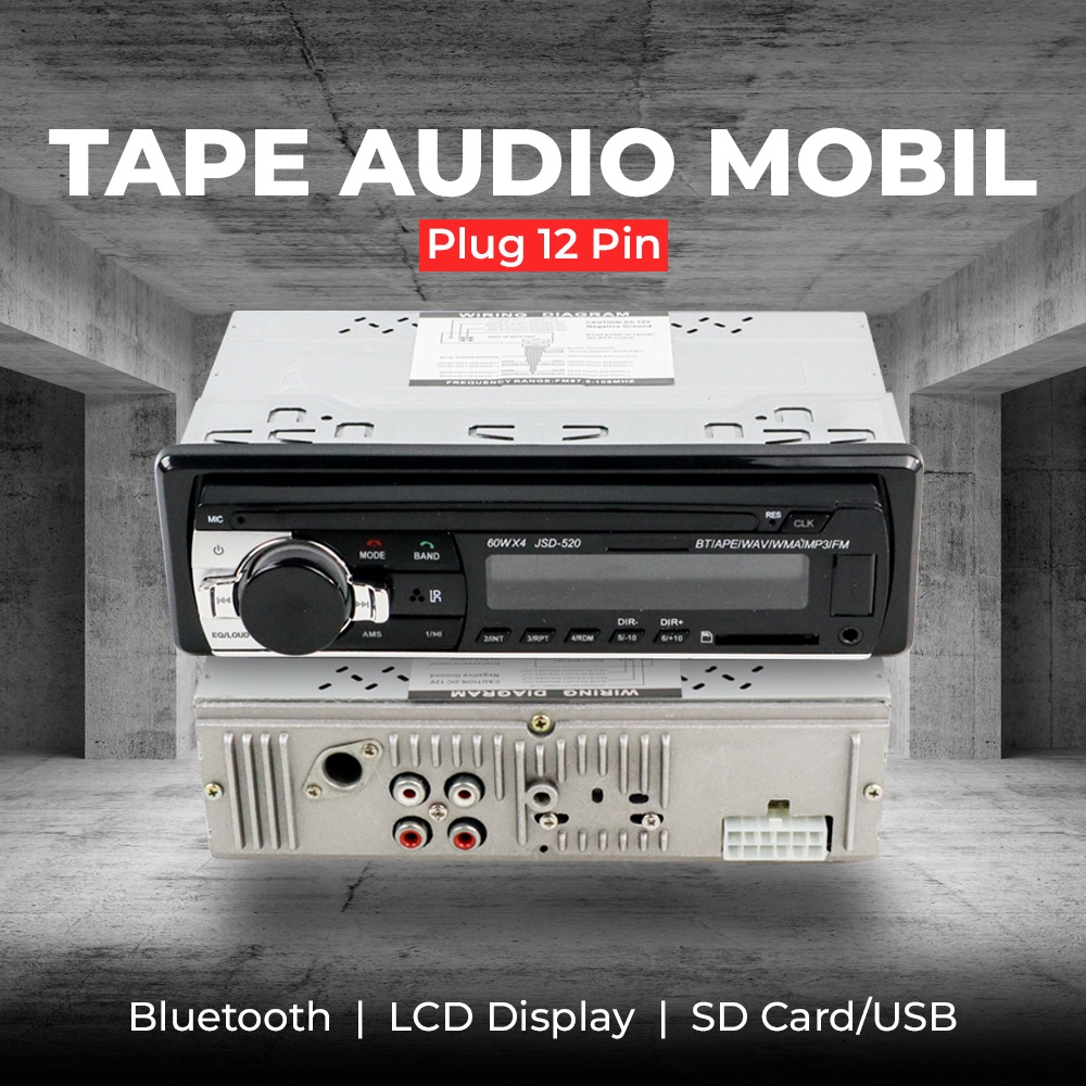 Tape Audio Mobil Multifungsi Bluetooth MP3 FM Radio 60 W x 4 12 Pin - JSD-520 - Black