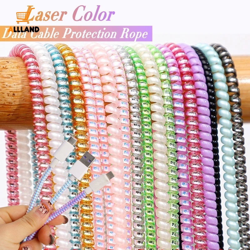 1.4m USB Charging Cable Laser Spiral Protector/Earphone Cord Winder Portable/Penutup Pelindung Spiral Multicolor DIY Untuk Kabel