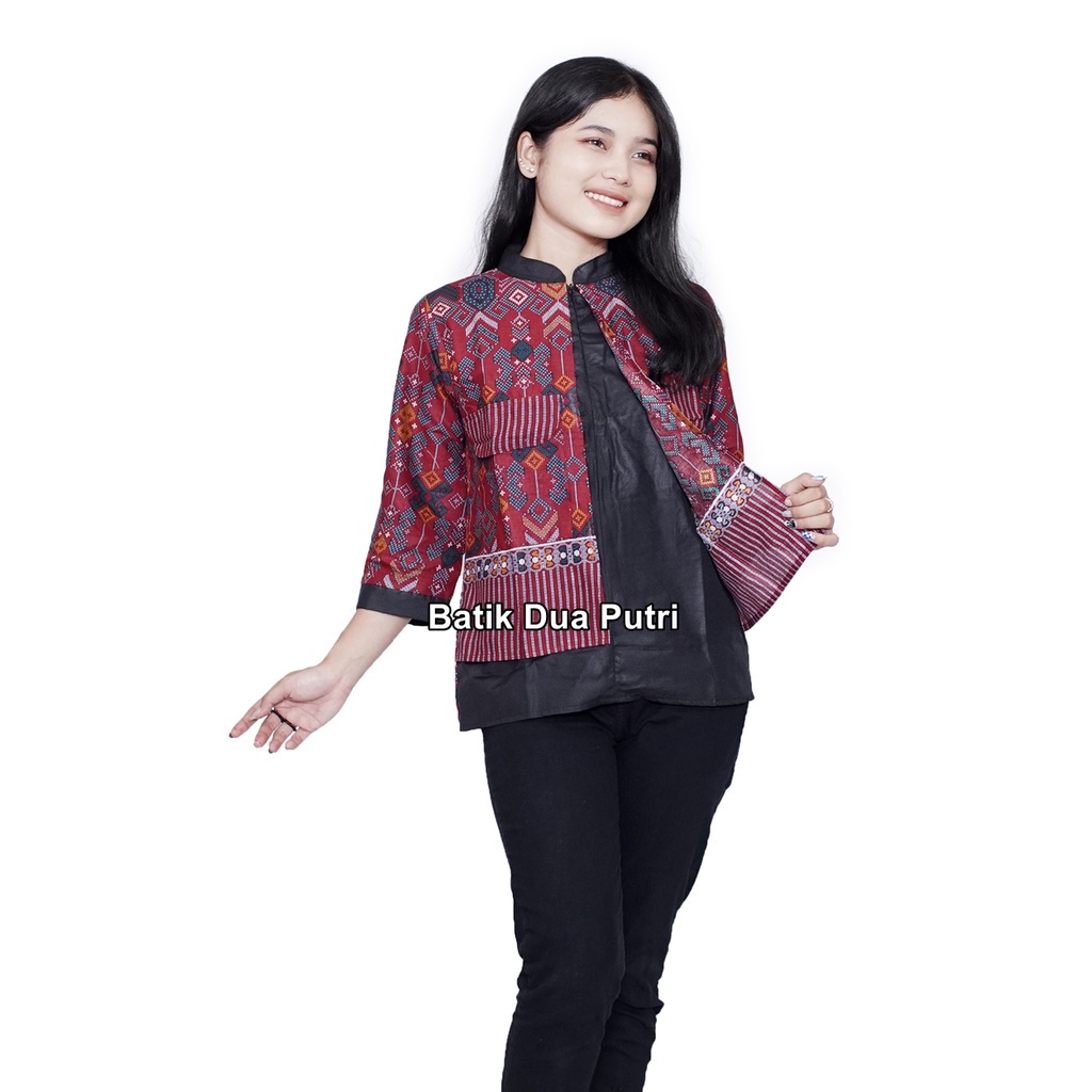 Batik Wanita Pria Couple Seragam Motif elegant Modern Batik Dua Putri - Datok Merah