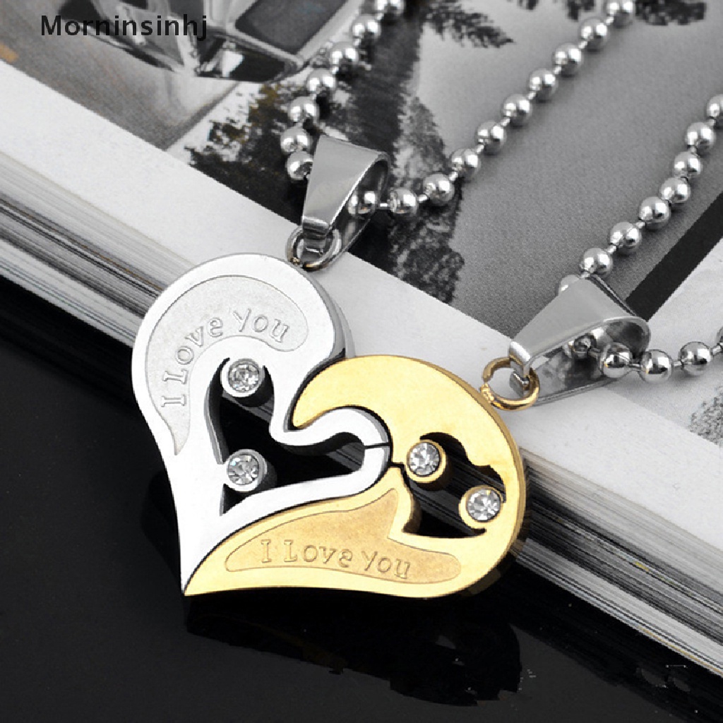 Mornin 1pasang Fashion Pasangan Bentuk Hati I Love You Pendant Necklace Untuk Wanita Pria Splice Friendship Necklaces Romantic Jewelry Gift id