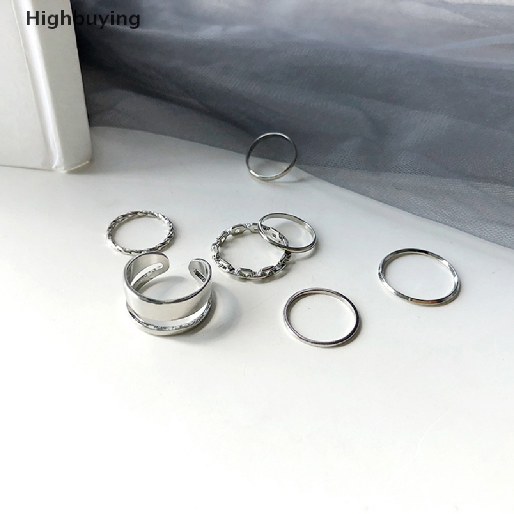 Hbid 7 Pcs Fashion Perhiasan Cincin Set Hot Jual Logam Berongga Putaran Pembukaan Wanita Jari Cincin Untuk Gadis Lady Pesta Pernikahan Hadiah Glory