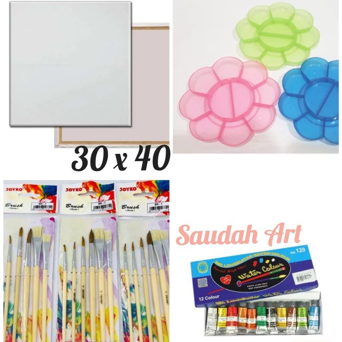 

DISKON WARNA/ Paket Kanvas Lukis (kanvas 30x40,kuas,palet,cat air)