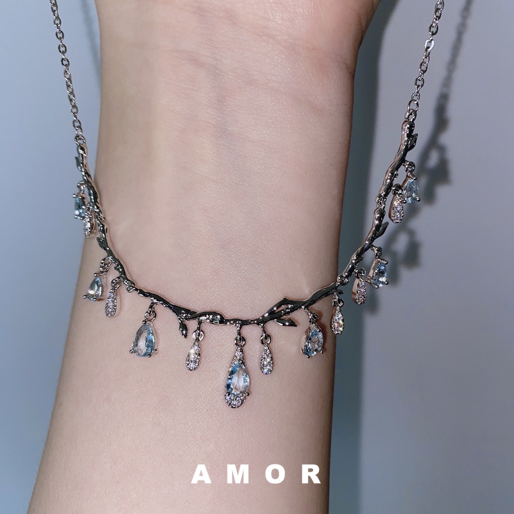 Diamonds choker Micro-set Zirkon Rumbai Kerah Kalung Teardrop Rantai Tipis High sense, Cahaya Mewah Dan Kecil crowd