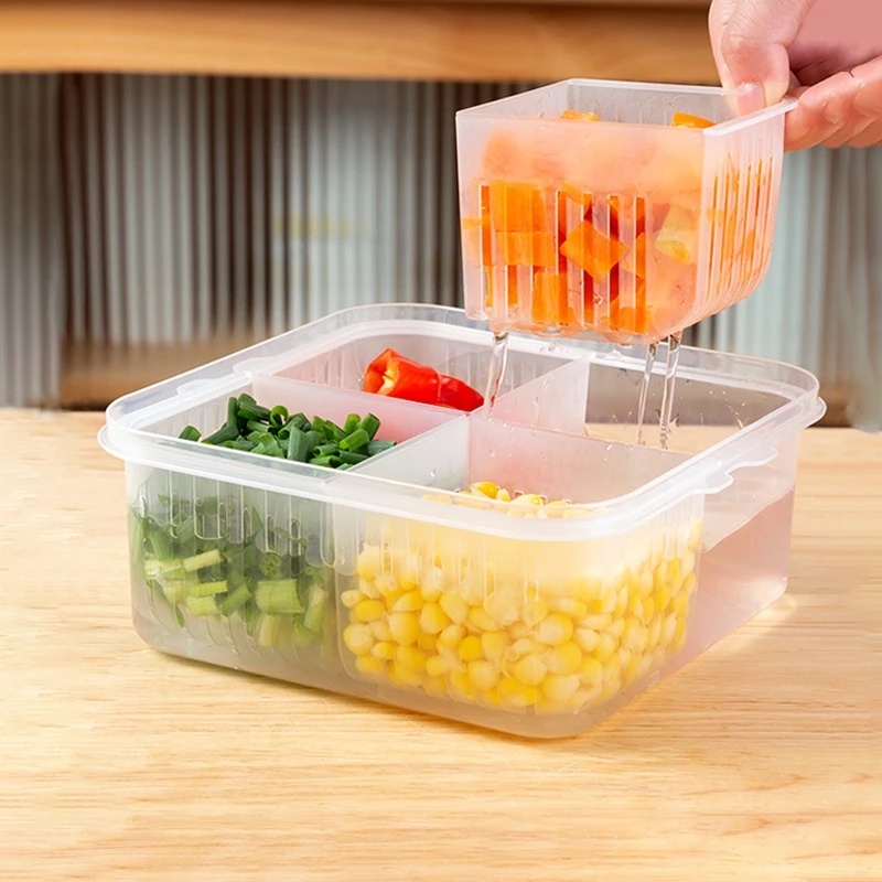 Tempat Penyimpanan Makanan Bawang Putih Bawang 4kisi/kotak Penyimpanan Buah Sayur Plastik Tiris Dapat Ditumpuk