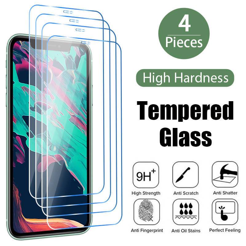 4pcs Tempered Glass Untuk Iphone14 13 12 11 Pro MAX Plus Mini Pelindung Layar Untuk iPhone X XS MAX XR 78 6 6S Plus SE 2022 2020 14Plus 13Mini 12Mini Kaca