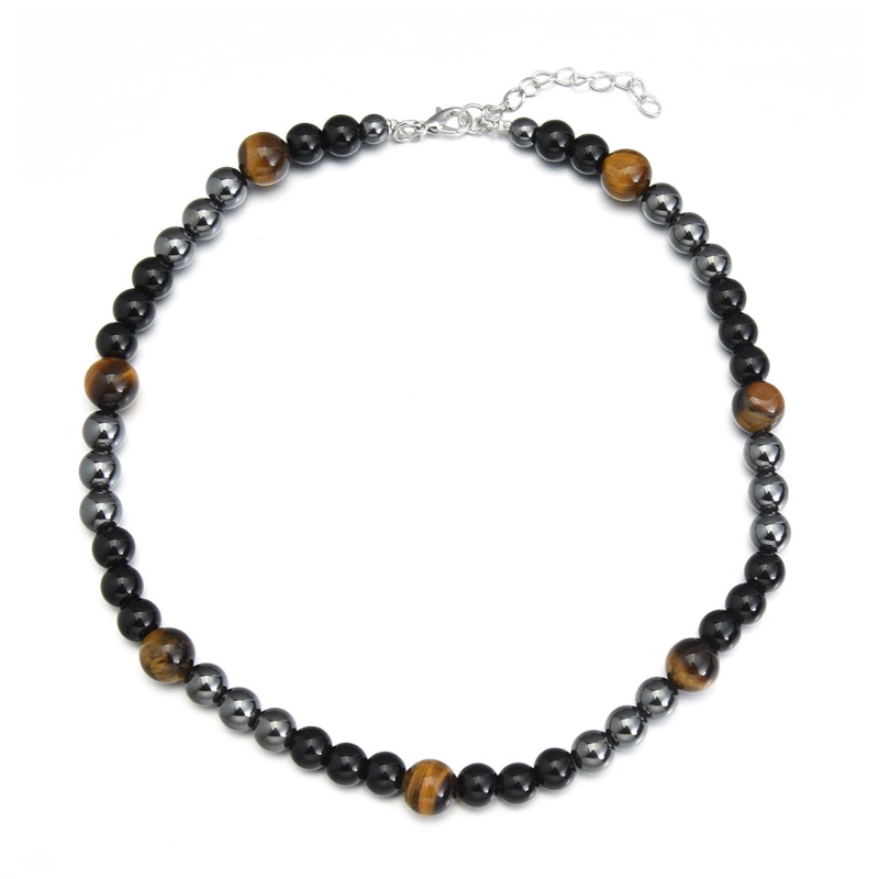 Kalung Manik-Manik Punk Tiger Eye Untuk Pria/Kepribadian Fashion Obsidian Hematite Pesona Kalung Perhiasan Aksesoris