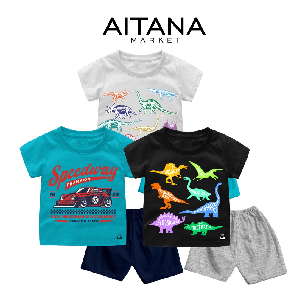 Setelan Bayi &amp; Anak Dino dan Vehicle Special DinoSkell Usia 6 Bulan-8 Tahun Bahan Katun Combed 30s