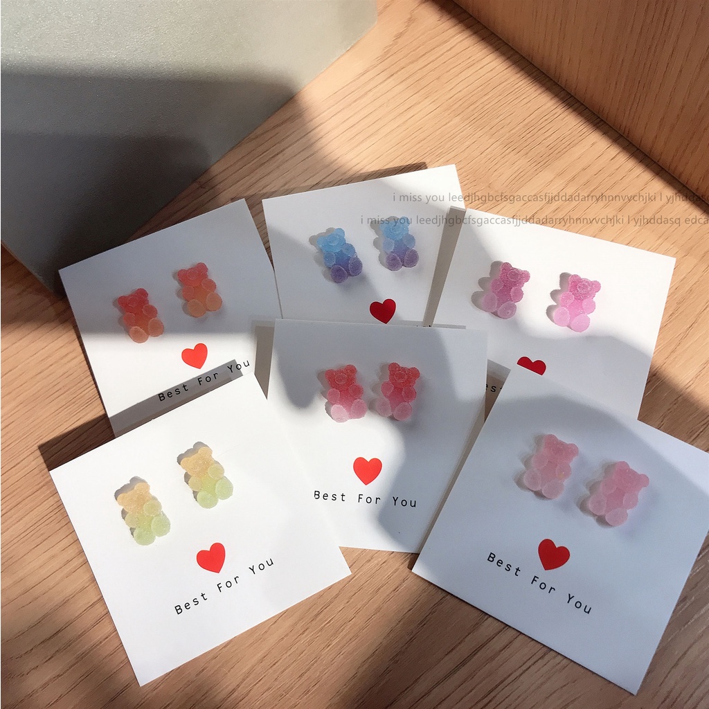 Super Cute Gummy Bear Stud Earring Untuk Wanita Anak Gradual Warna-Warni Kartun Hewan Anting Perhiasan Aksesoris Pesta