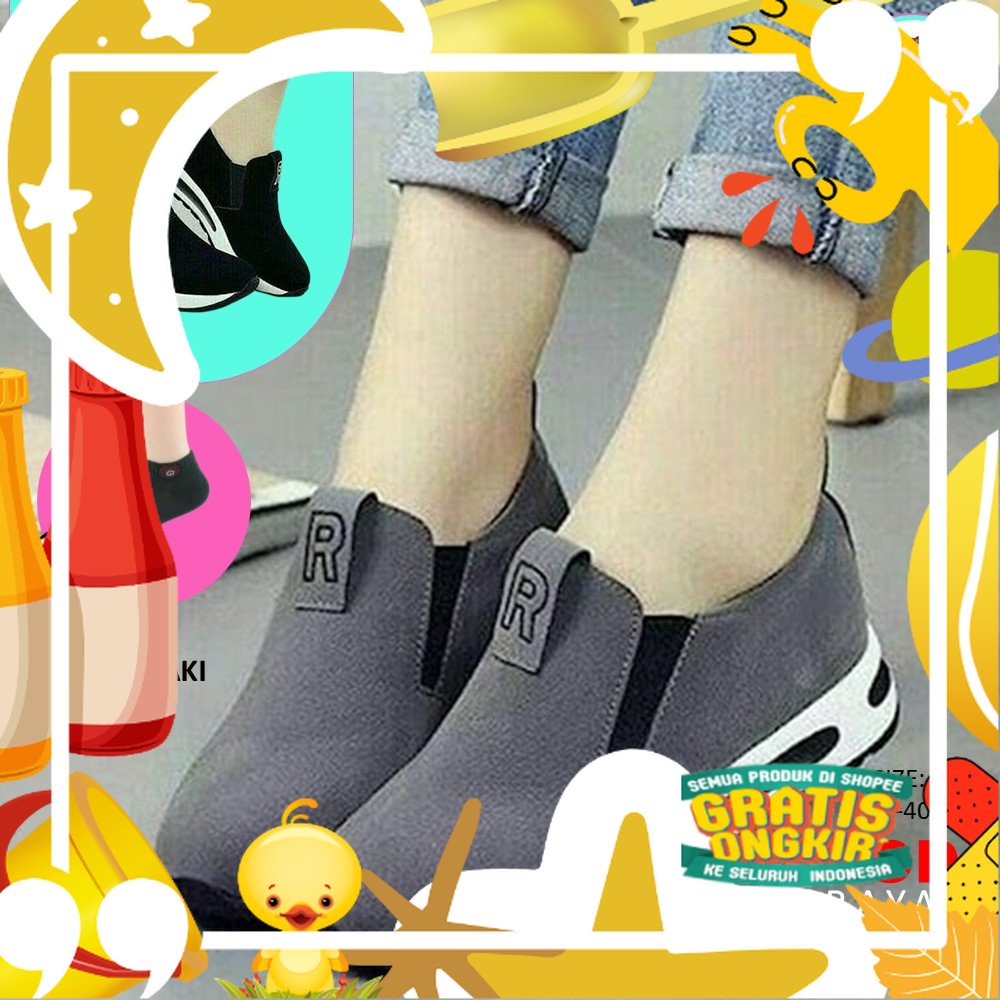 Sepatu Wanita Cewek Sneakers Casual Olahraga Sport Joging Import Santai  Murah Tanpa Tali/ hitam ore