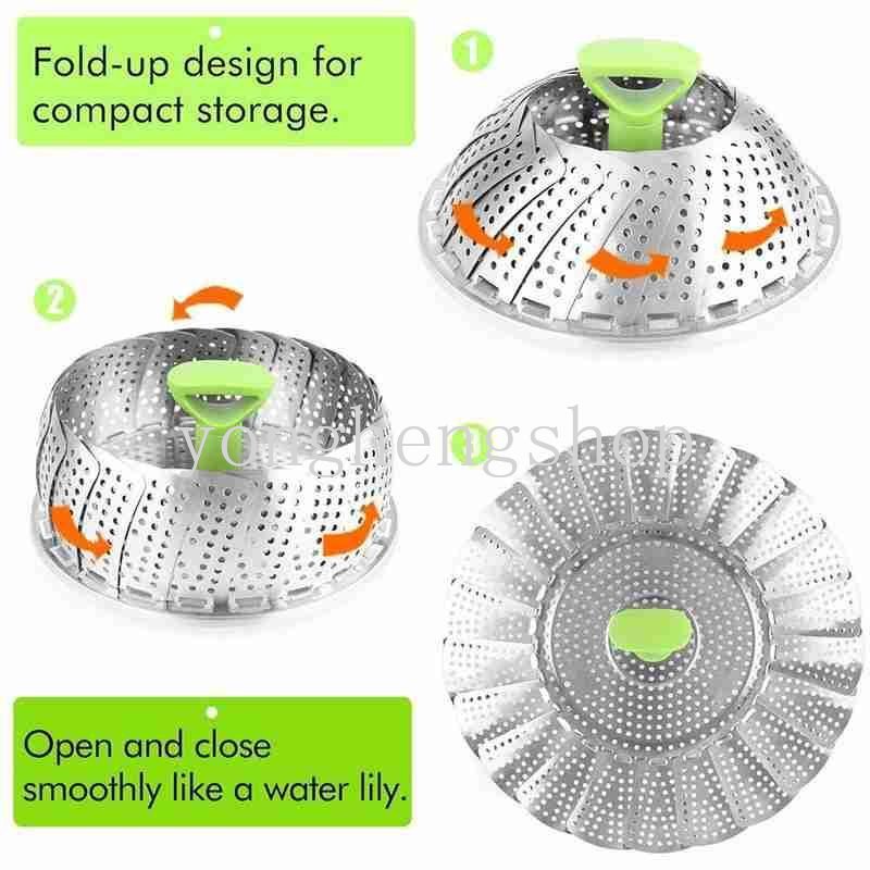 Kreatif Stainless Steel Steamer Lotus Berbentuk Teleskopik Steamer Pangsit Mengukus Rak Tray Sayur Buah Keranjang Dapur Peralatan Masak Multifungsi