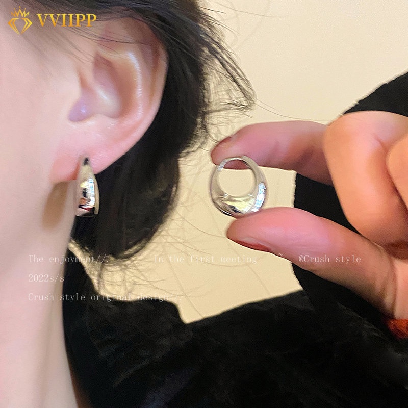 French Geometric Water-drop Hoop Earrings Berkilau Oval Anting Emas Perak Untuk Aksesoris Perhiasan Wanita