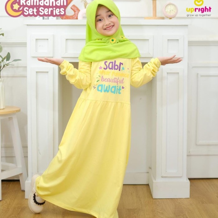 READY SET GAMIS RAMADHAN BY UPRIGHT SZ 6-12T| SET GAMIS DAN HIJAB ANAK - Kuning, 8