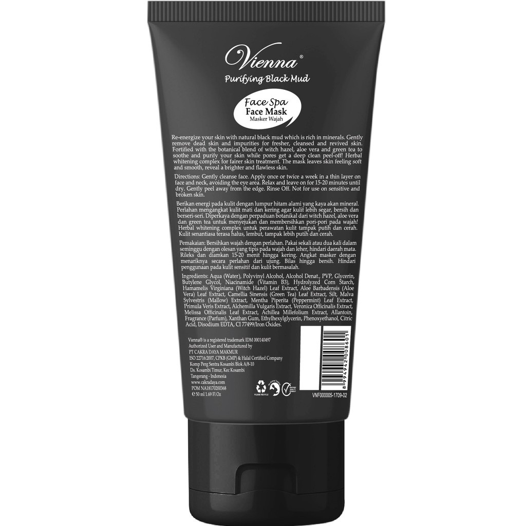 VIENNA FACE MASK PEEL OFF PURIFYING BLACK MUD 50ML