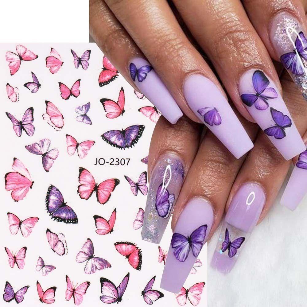 Mxbeauty Stiker Kuku Kupu-Kupu Set 12 Pcs Warna-Warni Fashion Ins Gaya Musim Semi Perekat Diri Nail Art Dekorasi