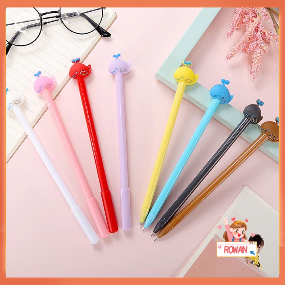 R-flower 8PCS/Set Pena Netral Kartun PVC Karet Lembut Kreatif Alat Tulis 3D Ikan Paus Berbentuk Gel Pulpen