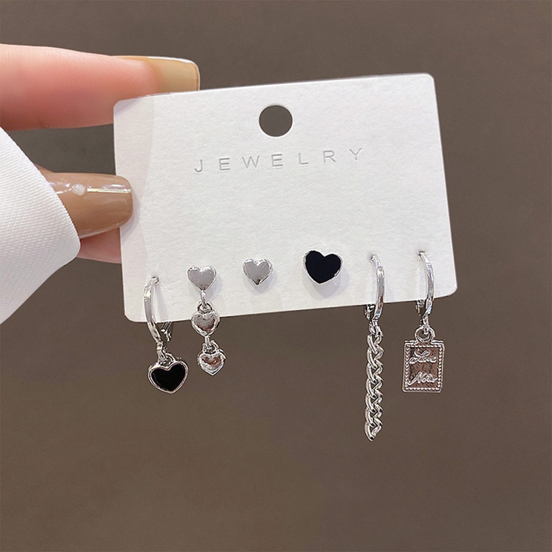 6pcs/set Warna Silver Rantai Rumbai Logam Cinta Hati Anting Tidak Teratur Geometris Cherry Hoop Earrings Untuk Wanita Hadiah Perhiasan