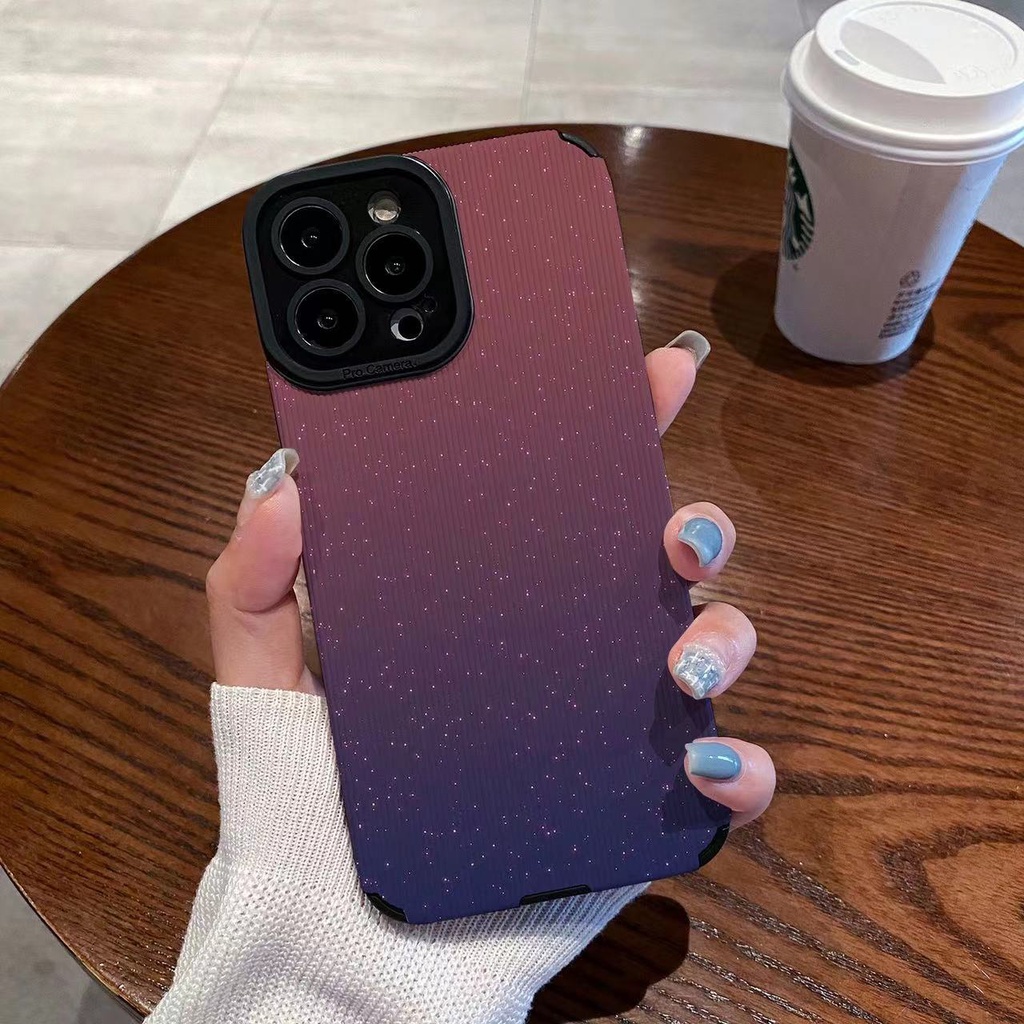 【Lamb Skin】Vertical Grain Soft Case for IPhone 7 Plus 8 Plus X XS XR XS Max 11 13 12 14 PRO Max 14 Plus Pretty Purple gradient starry sky Girl Gift