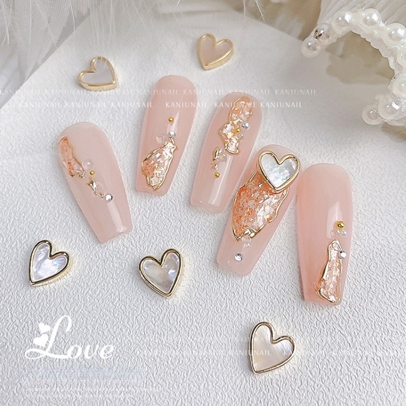 10pcs/set Shiny Love Heart Nail Charm/DIY Transparan Berlian Logam Tepi Shell Nail Decor/Retro Sederhana Manicure Aksesoris