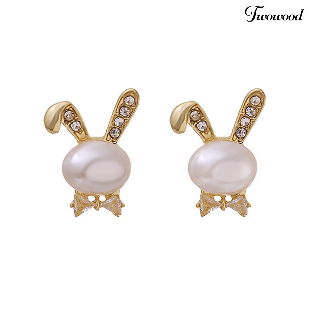 Twowood 1pasang Ear Studs Animal Nikel Gratis Hypoallergenic Pengerjaan Halus Cubic Zirconia Dekorasi Tidak Luntur Mutiara Imitasi Stud Earrings Wanita Perhiasan