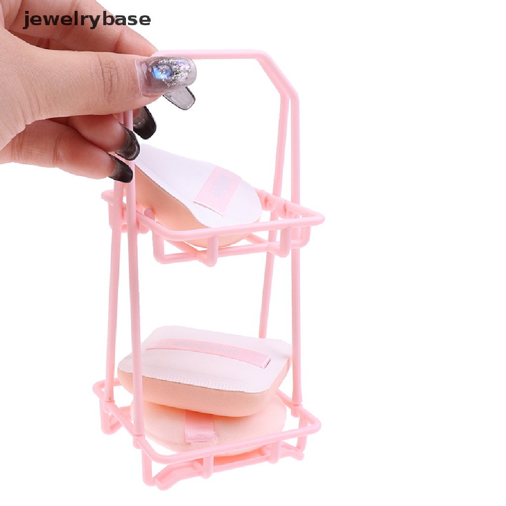 [jewelrybase] 4pcs/set Makeup Spons Puff Kombinasi Kulit PU Bantalan Udara Puff Rak Penyimpanan Butik