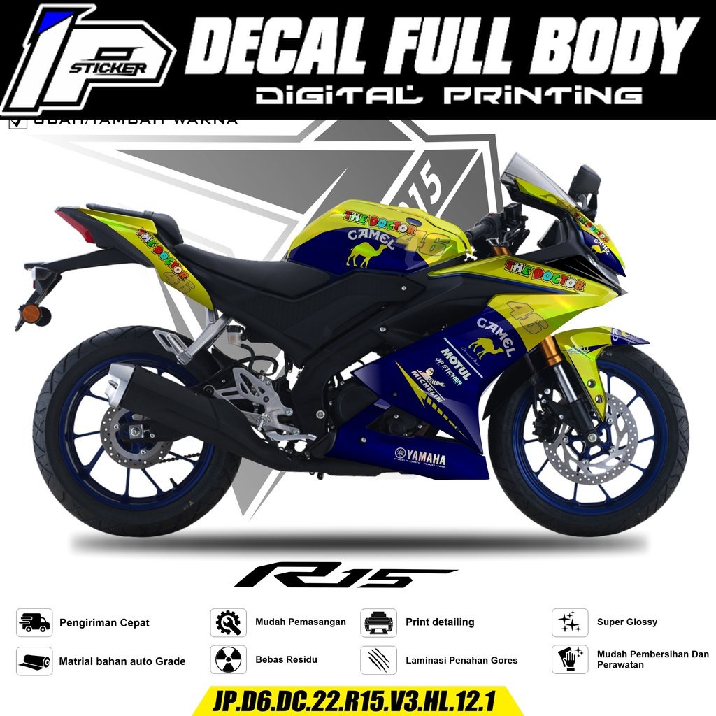 Sticker Decal Hologram Pelangi, Chrome R15 V3 Full body - Dekal R15 V3 Desain Camel - D6 012