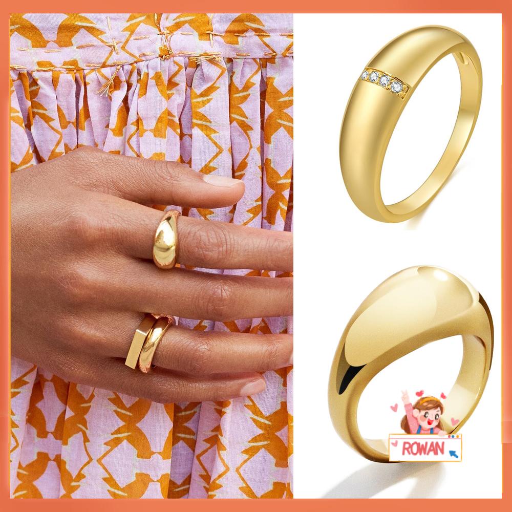 R-flower Chunky Ring Perhiasan Pernikahan Emas Stack Rings Tebal Geometris