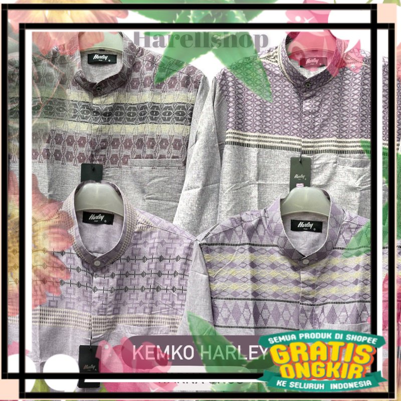Kemko harley / kemeja koko warna ungu muda lilac / lilak tangan panjang / jingga
