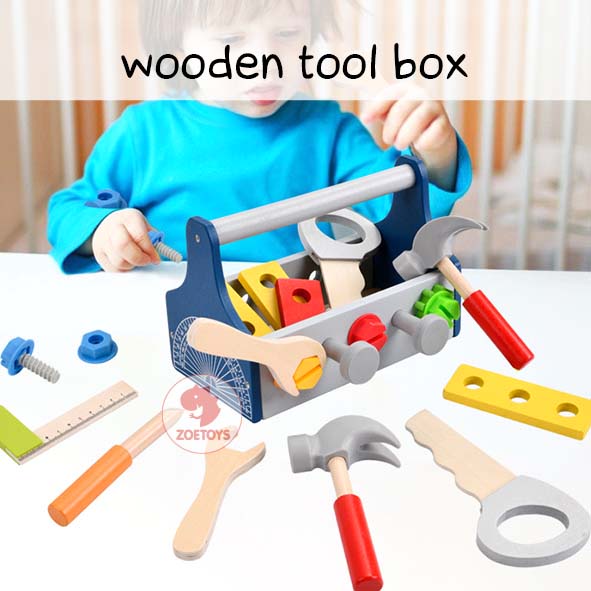 Zoetoys Wooden Tool Box | Mainan Alat Tukang Perkakas Kayu Konstruksi Pretend Play Tools Set Kit | Mainan Edukasi Anak